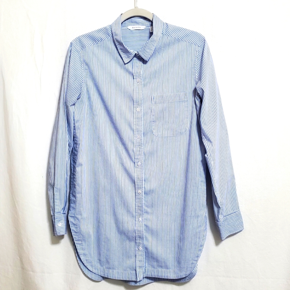 Athleta Blue Striped Button-Up Shirt